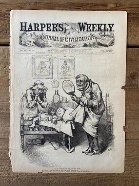 Harpers Weekly, Thomas Nast, Woodcut Engraving, Political Cartoon